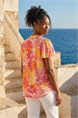 PINK Leaf Print Shirred V-Neck Top, Image 3 of 4