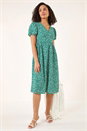 Green Ditsy Print V-Neck Midi Dress , Image 2 of 5