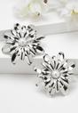 Silver Silver-Colored Floral Stud Earrings, Image 2 of 5