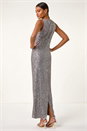 Grey Sequin Side Twist Wrap Maxi Dress, Image 3 of 5