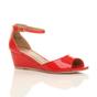 Red AJVANI Red Mid Wedge Heel Ankle Strap Sandals, Image 1 of 6