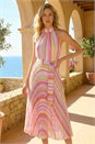 Multi  Stripe Print Pleated Midi Dress, Image 2 of 4