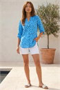 Blue Spot Print V-Neck Button Up Blouse, Image 2 of 4