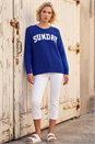 Royal Blue Sunday Slogan Knit Jumper, Image 2 of 4