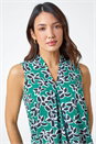 Green Sleeveless V-Neck Floral Print Stretch Top, Image 4 of 5