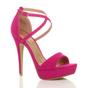 Fuchsia High Heel Crossed Straps Platform Sandals, Image 1 of 6