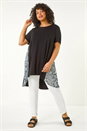 Black Curve Print Mesh Trim T-Shirt, Image 2 of 5
