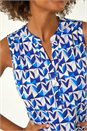Blue Geometric Gathered Vest Top, Image 5 of 5