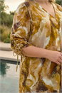 Brown Curve Swirl Print V-Neck Midi Dress, Image 4 of 4
