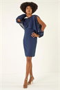 Navy Embellished Cold Shoulder Chiffon Dress, Image 1 of 5