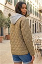Khaki Quilted Hooded Jacket , Image 3 of 4