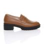 Tan AJVANI Tan Flat Chunky Heeled Penny Loafers, Image 2 of 5