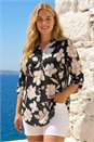 Black Curve Floral Puff Print Stretch Shirt, Image 1 of 4
