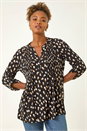 Black Spot Print V-Neck Stretch Shirt , Image 4 of 5