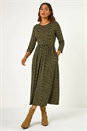 KHAKI Geometric Pocket Stretch Midi Dress, Image 1 of 5