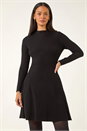 Black Dusk Ribbed Skater Jumper Dress, Image 3 of 7