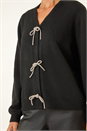Black Bow Embellished Knit Cardigan, Image 5 of 5