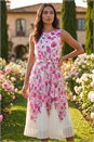 Ivory Floral Pleated Midi Dress, Image 1 of 4