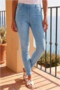 Bright Blue 31" Denim Stretch Elastic Waist Jegging, Image 1 of 4