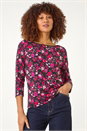 PINK Floral Print Contrast Trim Top, Image 1 of 5
