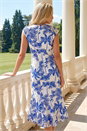 Royal Blue Palm Print Lace Godet Hem Dress, Image 3 of 4