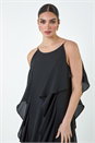 Black Dipped Hem Ruffle Detail Midi Dress, Image 4 of 5