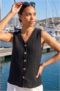 Black V-Neck Button Detail Vest, Image 2 of 4