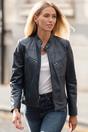 Navy 'lolita' Real Leather Mandarin Collar Biker Jacket, Image 1 of 5