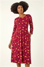 Rust Floral Print Pocket Detail Midi Dress, Image 1 of 5