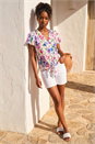 Blue Floral Print Tie Front Top, Image 2 of 4