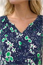 Green Floral Gathered V-Neck Top, Image 4 of 4
