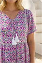 Purple Curve Tie Front V-Neck Boho Printed Top, Image 4 of 4
