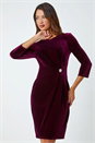 Wine Velvet Side Twist Embellished Shift Dress, Image 1 of 5