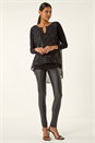 Black Ring Front Foil Tunic Top, Image 3 of 6