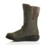 Khaki Low Wedge Heel Comfort Calf Biker Boots, Image 3 of 6