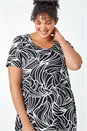 Black Curve Swirl Print Stretch Top, Image 4 of 5