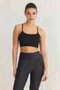 Black WOVCOR Black Strappy Back Scoop Neck Supportive Knit Sports Bra, Image 1 of 4