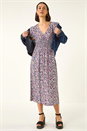 PINK Abstract Print Shirred Midi Dress, Image 1 of 5