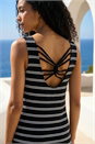 Black Stripe Cross Back Stretch Maxi Dress, Image 4 of 4