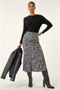 Grey Paisley Print Stretch Midi Skirt, Image 2 of 5