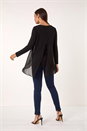 Black Ring Front Chiffon Overlay Tunic Top, Image 3 of 5