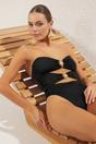 Black Bandeau Cut Out Detail Swimsuit with Hardware Accent, Image 1 of 3