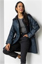 Navy Waxed Longline Hooded Coat, Image 1 of 5