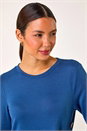 Blue Side Button Detail Stretch Swing Dress, Image 4 of 5