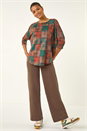 Dark Orange Patchwork Print Round Hem Top, Image 2 of 5