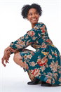 Dark Green Petite Floral Wrap Dress, Image 5 of 5