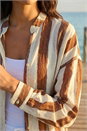 Brown Stripe Print Relaxed Button Shirt, Image 4 of 4