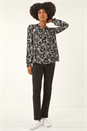 Black Floral Print Long Sleeve Top, Image 2 of 5