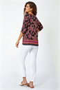 Red Paisley Border Print Stretch Tunic Top, Image 3 of 5