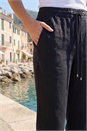 Black Petite Linen Blend Elastic Tie Waist Trousers, Image 4 of 4